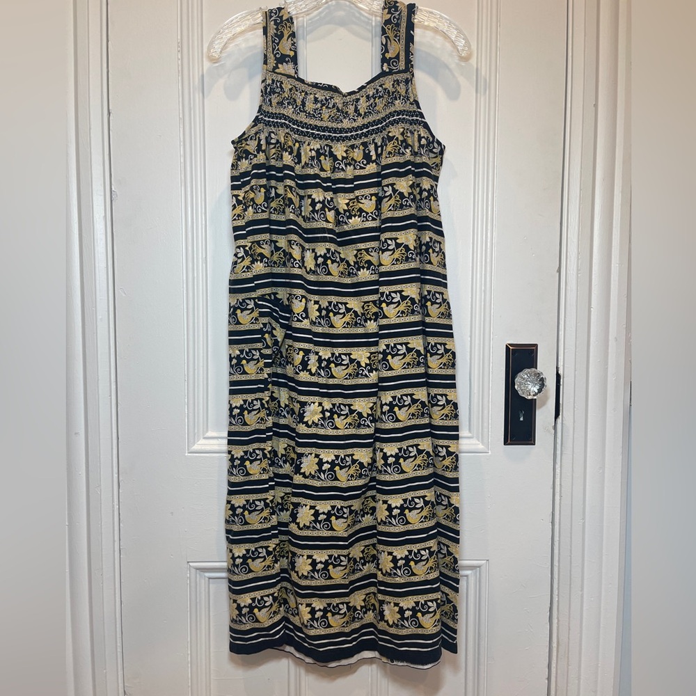 Vintage Vera Bradley Black with Yellow Birds and Flowers Tank Cotton Dress